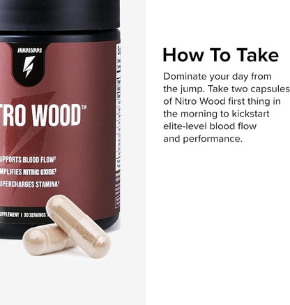 Nitro Wood Nitric Oxide Booster for Men, Blood Flow Support, 30 Servings