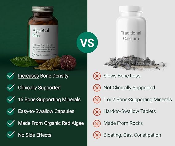 ALGAECAL Plus Calcium Supplement for Bone Density, with D3 K2, 120 Caps