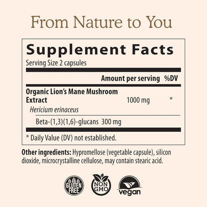 Real Mushrooms Organic Lions Mane Mushroom Capsules - 120 Count