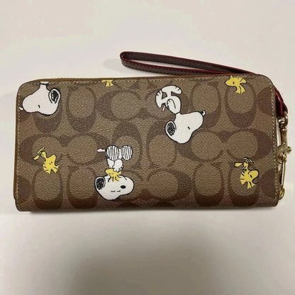 COACH x PEANUTS Long Zip around Wallet Snoopy Woodstock Khaki Signature