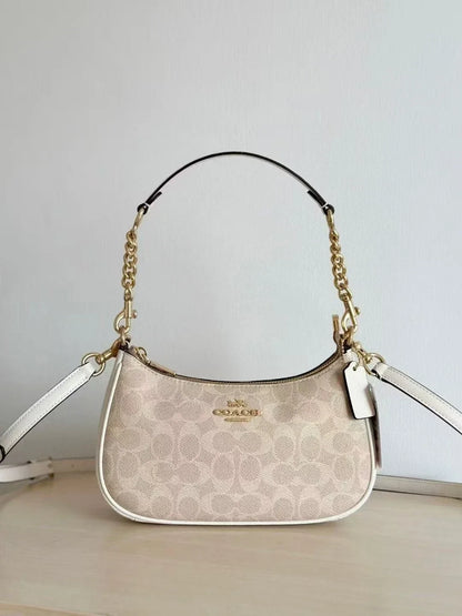 Coach NWT Teri Shoulder Bag In Signature Canvas CV933 Gold/Sand/Chalk