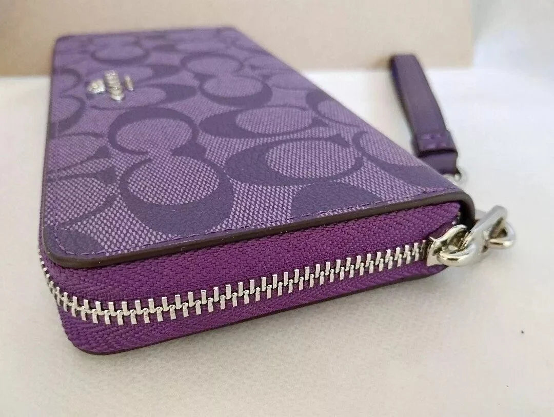 COACH Long Round Zip Wallet with Strap Purple Signature C4452 outlet New