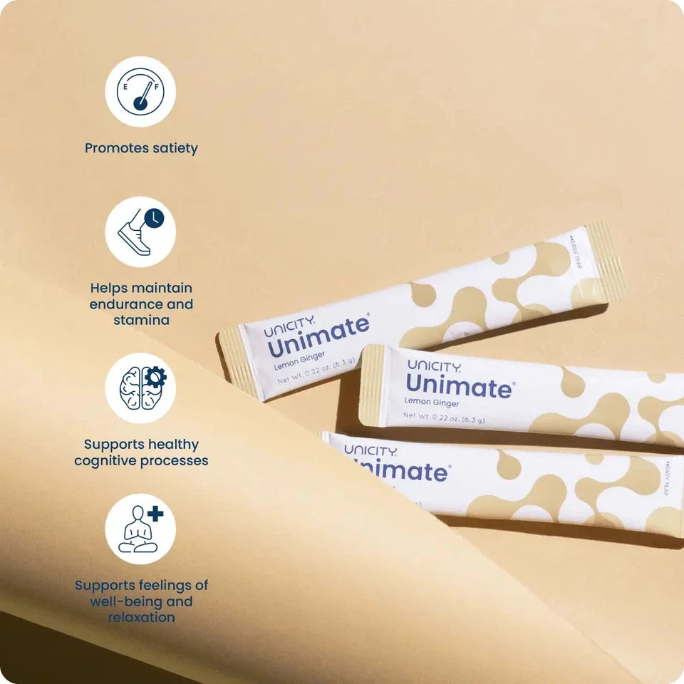 Unicity Unimate Lemon Ginger 30 Stick Packs NEW/SEALED Free Shipping