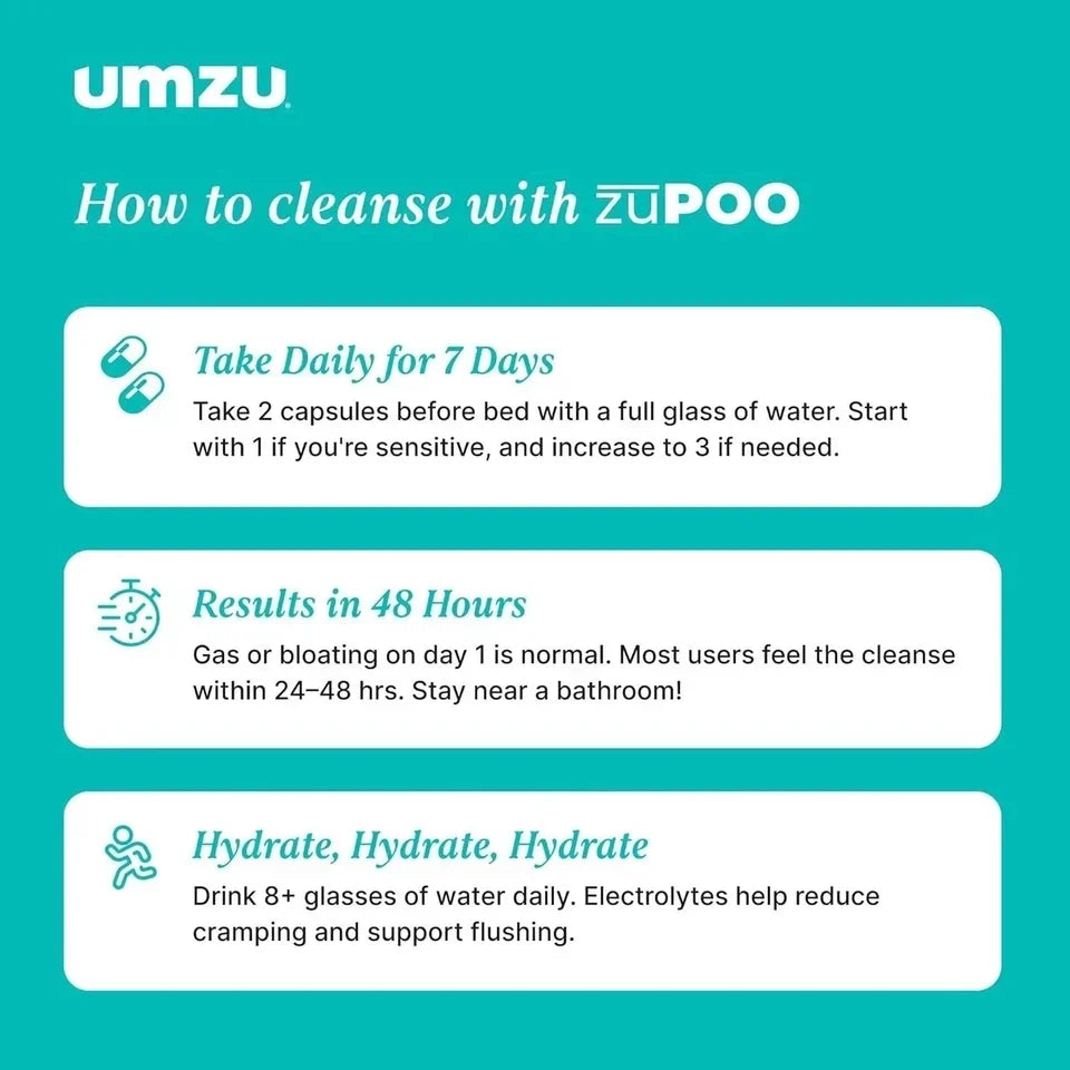 UMZU Zupoo Gut Support Colon Cleanse Dietry Supplement 30 Capsules
