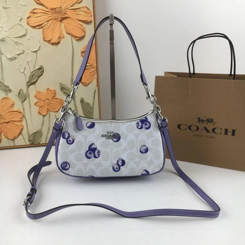 COACH CR292 Teri 2way Shoulder Signature Canvas Blueberry