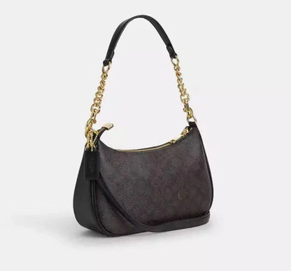 CA548 Teri Shoulder Bag In Signature Canvas/Gold/Walnut/Black Free Shipping