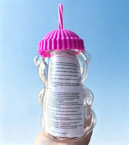 Starbucks Bearista Pink Bear Glass Tumbler Cold Cup with Straw 20oz 591ml