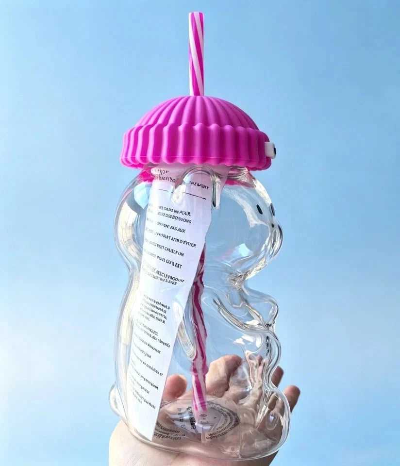 Starbucks Bearista Pink Bear Glass Tumbler Cold Cup with Straw 20oz 591ml