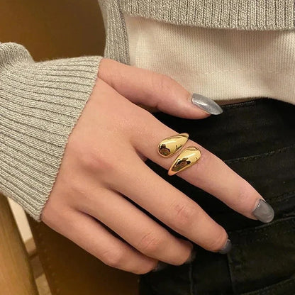 Fashion Irregular Waterdrop Metal Smooth Open Ring Women Jewelry Holiday Gift
