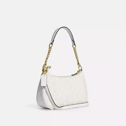 Coach Teri 2Way Shoulder Bag CA548 Signature Canvas White Smooth Leather