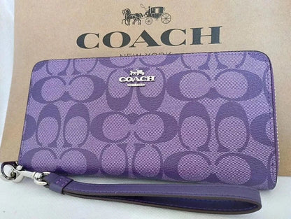 COACH Long Round Zip Wallet with Strap Purple Signature C4452 outlet New