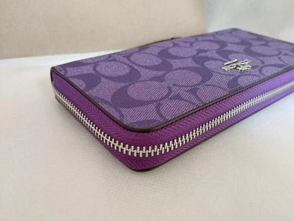 COACH Long Round Zip Wallet with Strap Purple Signature C4452 outlet New